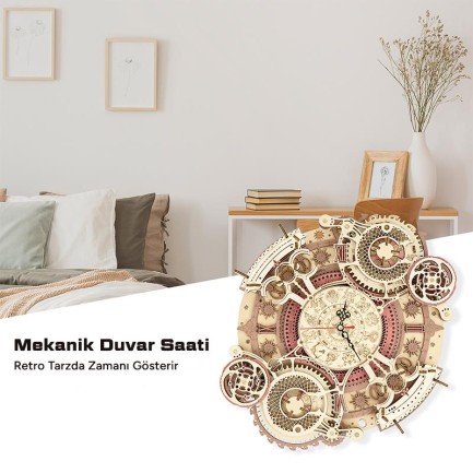 ROKR LC601 Zodiac Wall Clock Mechanical 3D Wooden Puzzle - Thumbnail