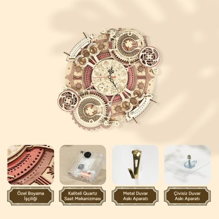 ROKR LC601 Zodiac Wall Clock Mechanical 3D Wooden Puzzle - Thumbnail