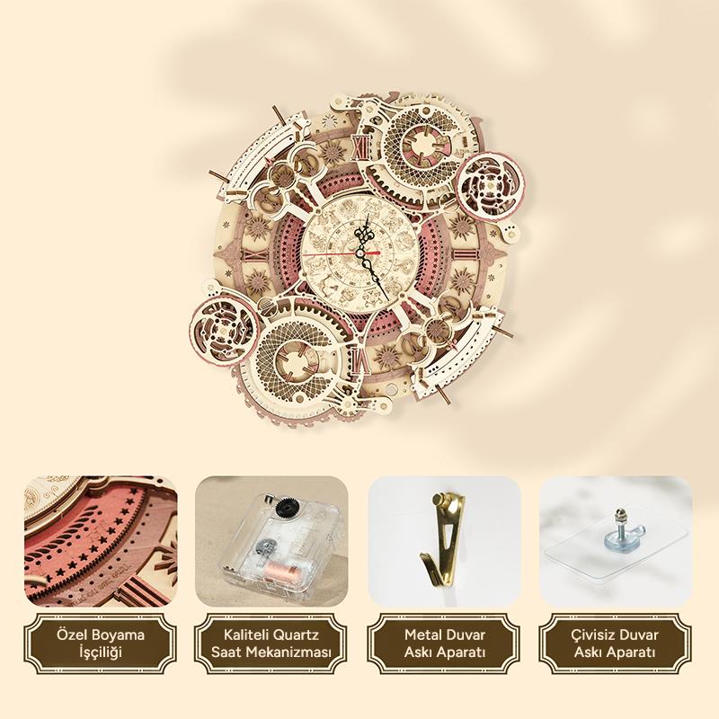 ROKR LC601 Zodiac Wall Clock Mechanical 3D Wooden Puzzle