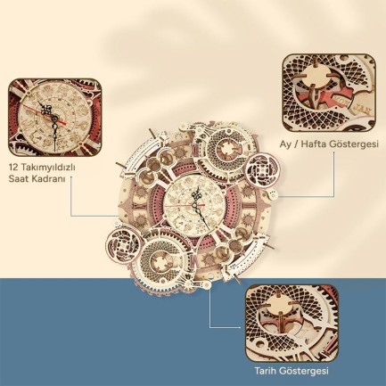 ROKR LC601 Zodiac Wall Clock Mechanical 3D Wooden Puzzle - Thumbnail