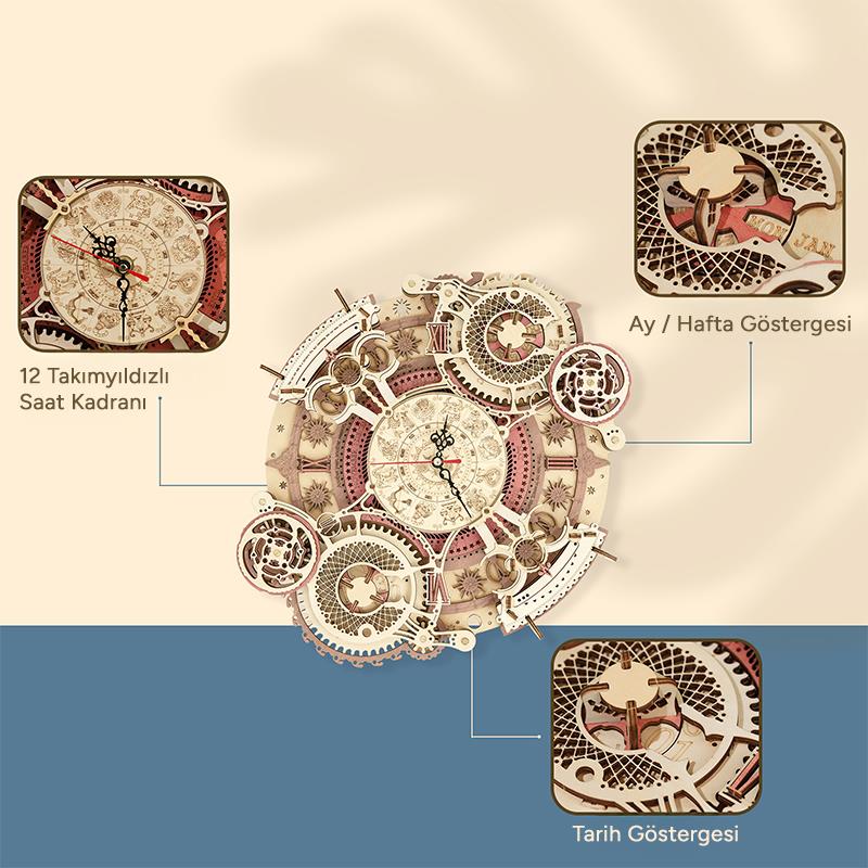 ROKR LC601 Zodiac Wall Clock Mechanical 3D Wooden Puzzle