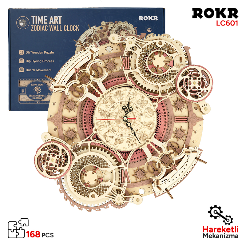 ROKR LC601 Zodiac Wall Clock Mechanical 3D Wooden Puzzle