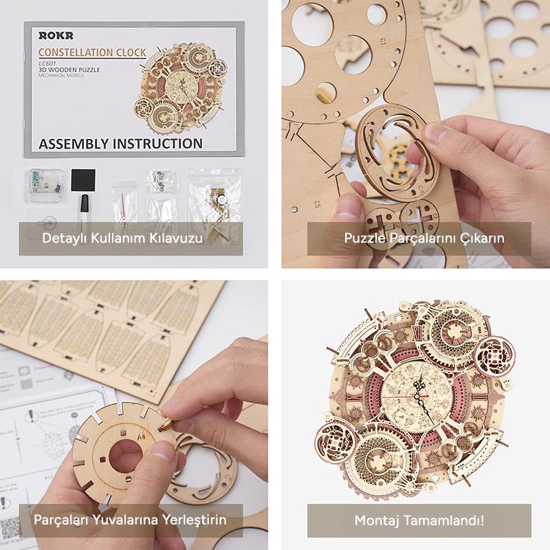ROKR LC601 Zodiac Wall Clock Mechanical 3D Wooden Puzzle