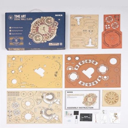 ROKR LC601 Zodiac Wall Clock Mechanical 3D Wooden Puzzle - Thumbnail