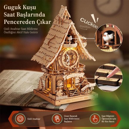 ROKR LC901 Cuckoo Clock Wood Color Mechanical 3D Wooden Puzzle - Thumbnail