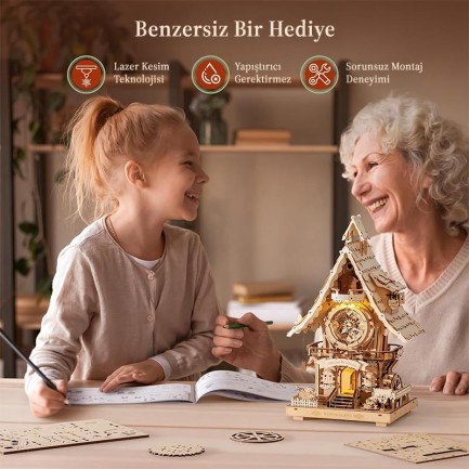 ROKR LC901 Cuckoo Clock Wood Color Mechanical 3D Wooden Puzzle - Thumbnail