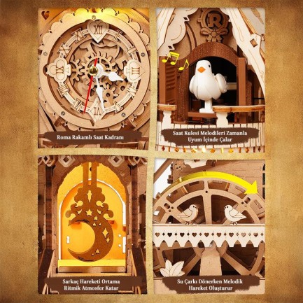 ROKR LC901 Cuckoo Clock Wood Color Mechanical 3D Wooden Puzzle - Thumbnail
