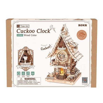 ROKR LC901 Cuckoo Clock Wood Color Mechanical 3D Wooden Puzzle - Thumbnail