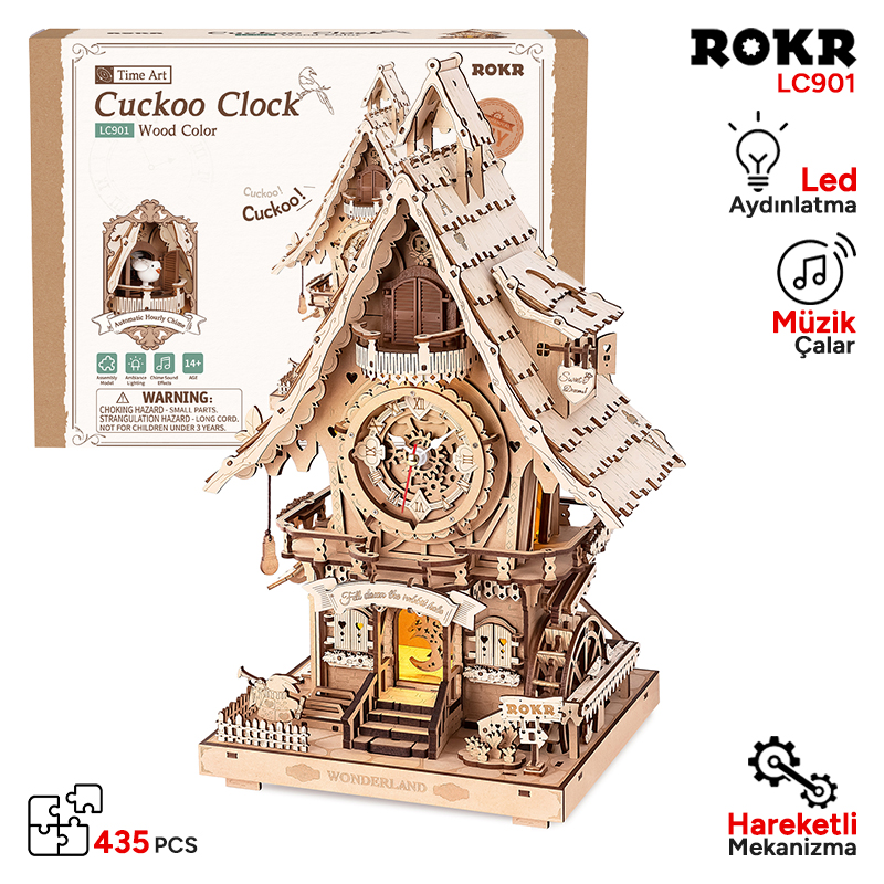 ROKR LC901 Cuckoo Clock Wood Color Mechanical 3D Wooden Puzzle