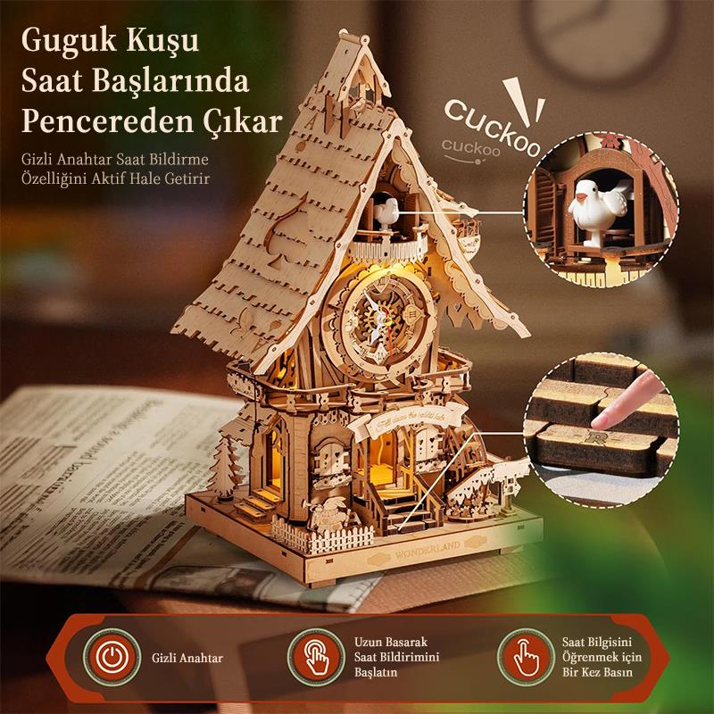 ROKR LC901 Cuckoo Clock Wood Color Mechanical 3D Wooden Puzzle