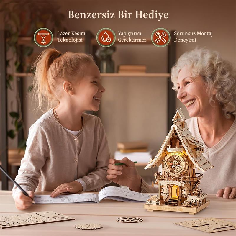 ROKR LC901 Cuckoo Clock Wood Color Mechanical 3D Wooden Puzzle