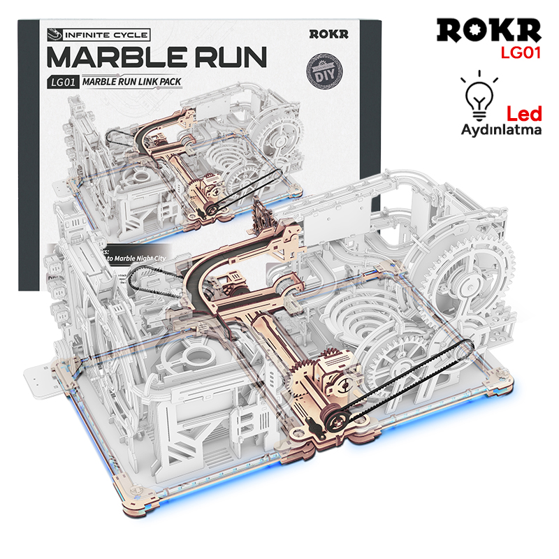 ROKR LG01 Marble Run Link Pack Marble Run DIY Minyatür Maket Model Seti Ahşap 3D Wooden Puzzle 3D Model Kit Detaylı Dekoratif Hobi Seti Ahşap Maket