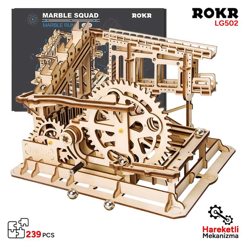 ROKR LG502 Marble Squad Marble Run DIY Minyatür Maket Model Seti Ahşap 3D Wooden Puzzle 3D Model Kit Detaylı Dekoratif Hobi Seti Ahşap Maket