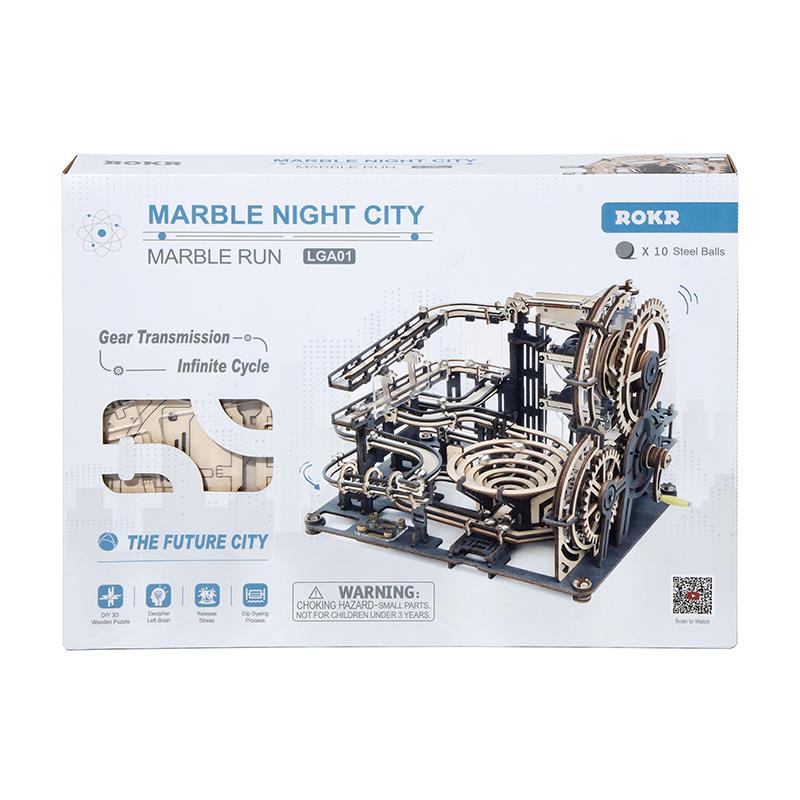 ROKR LGA01 Marble Night City Marble Run DIY Minyatür Maket Model Seti Ahşap 3D Wooden Puzzle 3D Model Kit Detaylı Dekoratif Hobi Seti Ahşap Maket