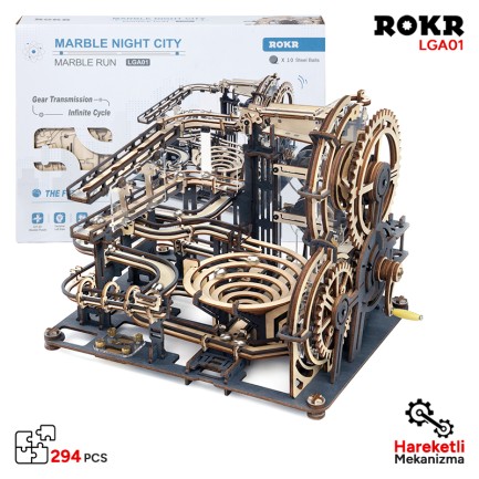 ROKR - ROKR LGA01 Marble Night City Marble Run DIY Minyatür Maket Model Seti Ahşap 3D Wooden Puzzle 3D Model Kit Detaylı Dekoratif Hobi Seti Ahşap Maket