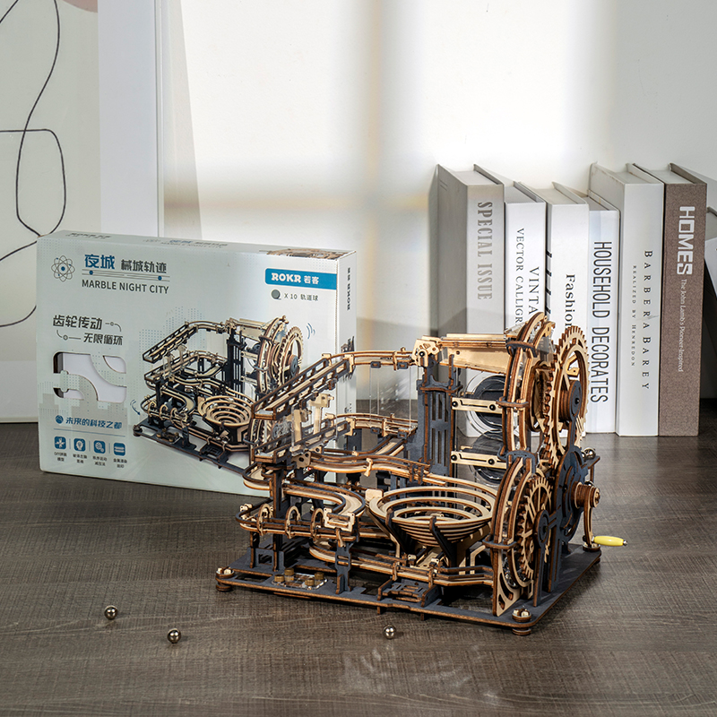 ROKR LGA01 Marble Night City Marble Run DIY Minyatür Maket Model Seti Ahşap 3D Wooden Puzzle 3D Model Kit Detaylı Dekoratif Hobi Seti Ahşap Maket