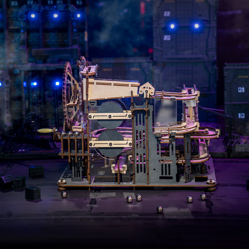 ROKR LGA01 Marble Night City Marble Run DIY Minyatür Maket Model Seti Ahşap 3D Wooden Puzzle 3D Model Kit Detaylı Dekoratif Hobi Seti Ahşap Maket