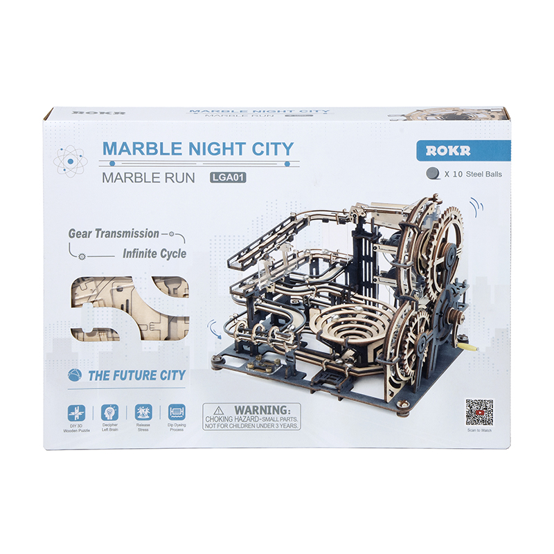 ROKR LGA01 Marble Night City Marble Run DIY Minyatür Maket Model Seti Ahşap 3D Wooden Puzzle 3D Model Kit Detaylı Dekoratif Hobi Seti Ahşap Maket