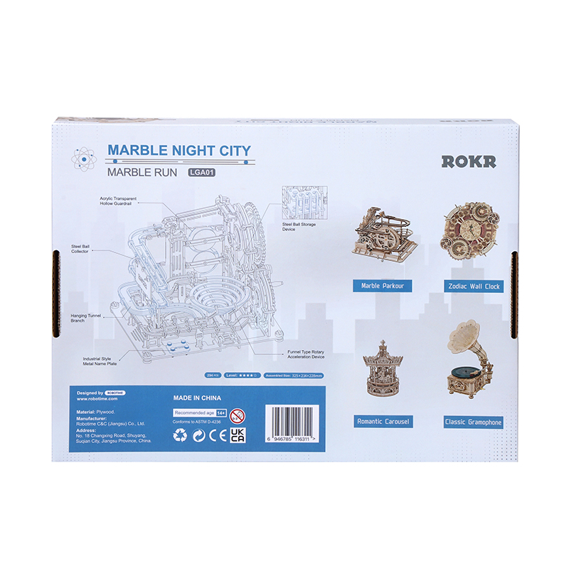 ROKR LGA01 Marble Night City Marble Run DIY Minyatür Maket Model Seti Ahşap 3D Wooden Puzzle 3D Model Kit Detaylı Dekoratif Hobi Seti Ahşap Maket