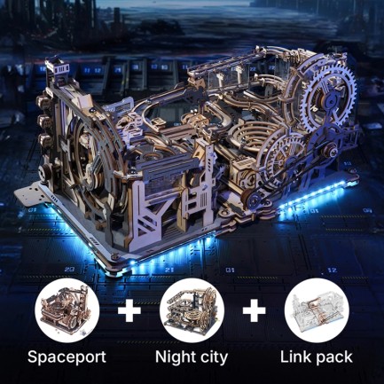 ROKR LGC01 Marble Spaceport Marble Run DIY Minyatür Maket Model Seti Ahşap 3D Wooden Puzzle 3D Model Kit Detaylı Dekoratif Hobi Seti Ahşap Maket - Thumbnail