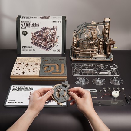 ROKR LGC01 Marble Spaceport Marble Run DIY Minyatür Maket Model Seti Ahşap 3D Wooden Puzzle 3D Model Kit Detaylı Dekoratif Hobi Seti Ahşap Maket - Thumbnail