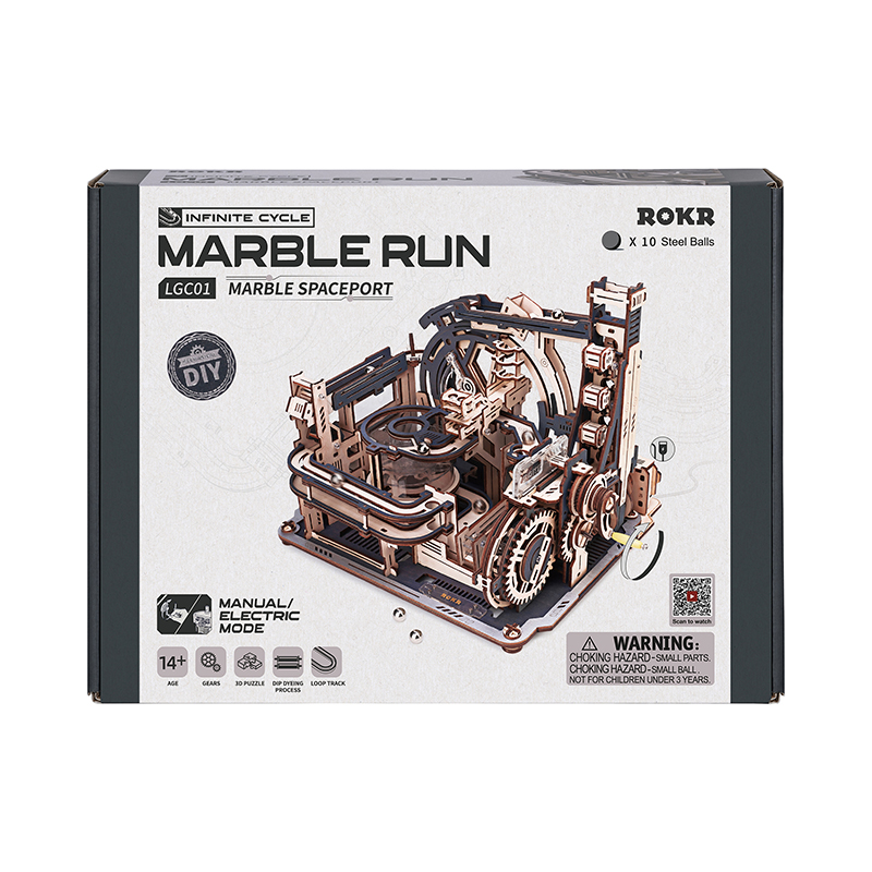 ROKR LGC01 Marble Spaceport Marble Run DIY Minyatür Maket Model Seti Ahşap 3D Wooden Puzzle 3D Model Kit Detaylı Dekoratif Hobi Seti Ahşap Maket