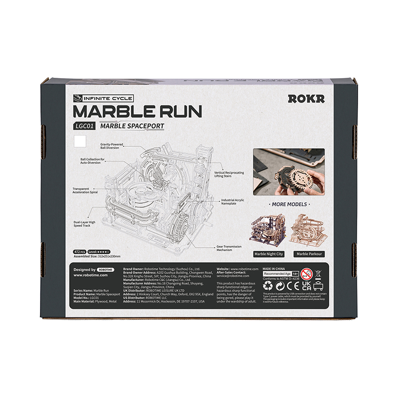 ROKR LGC01 Marble Spaceport Marble Run DIY Minyatür Maket Model Seti Ahşap 3D Wooden Puzzle 3D Model Kit Detaylı Dekoratif Hobi Seti Ahşap Maket