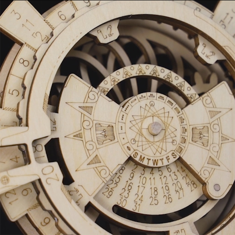 ROKR LK201 Hareketli Takvim Perpetual Calendar DIY Minyatür Maket Model Seti Ahşap 3D Wooden Puzzle 3D Model Kit Detaylı Dekoratif Hobi Seti Ahşap Maket