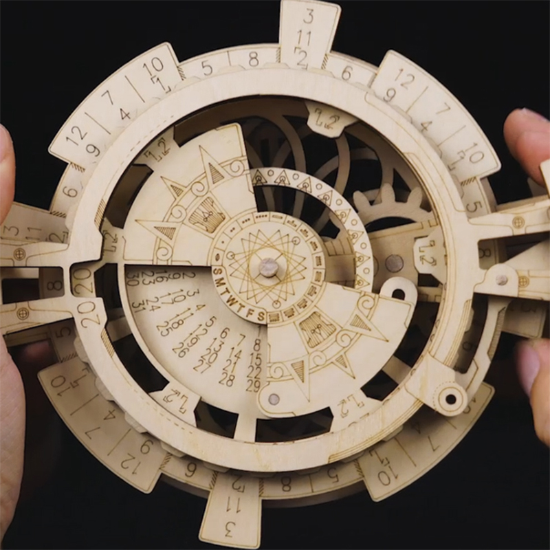 ROKR LK201 Hareketli Takvim Perpetual Calendar DIY Minyatür Maket Model Seti Ahşap 3D Wooden Puzzle 3D Model Kit Detaylı Dekoratif Hobi Seti Ahşap Maket
