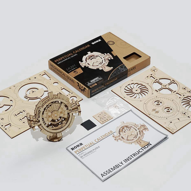 ROKR LK201 Hareketli Takvim Perpetual Calendar DIY Minyatür Maket Model Seti Ahşap 3D Wooden Puzzle 3D Model Kit Detaylı Dekoratif Hobi Seti Ahşap Maket