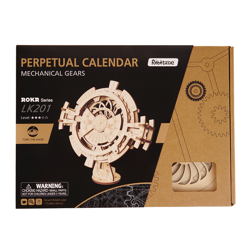 ROKR LK201 Hareketli Takvim Perpetual Calendar DIY Minyatür Maket Model Seti Ahşap 3D Wooden Puzzle 3D Model Kit Detaylı Dekoratif Hobi Seti Ahşap Maket