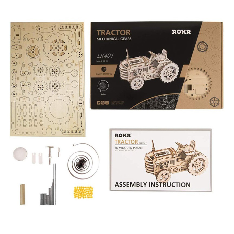 ROKR LK401 Traktör (Tractor) DIY Minyatür Maket Model Seti Ahşap 3D Wooden Puzzle 3D Model Kit Detaylı Dekoratif Hobi Seti Ahşap Maket