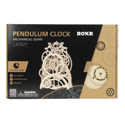 ROKR LK501 Hareketli Sarkaçlı Saat Pendulum Clock DIY Minyatür Maket ModelSet Ahşap 3D Wooden Puzzle 3D Model Kit Detaylı Dekoratif Hobi Seti Ahşap Maket - Thumbnail