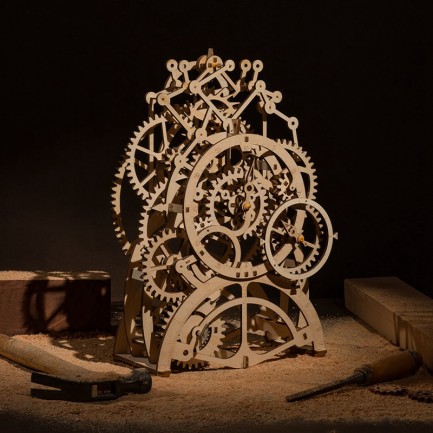 ROKR LK501 Hareketli Sarkaçlı Saat Pendulum Clock DIY Minyatür Maket ModelSet Ahşap 3D Wooden Puzzle 3D Model Kit Detaylı Dekoratif Hobi Seti Ahşap Maket - Thumbnail
