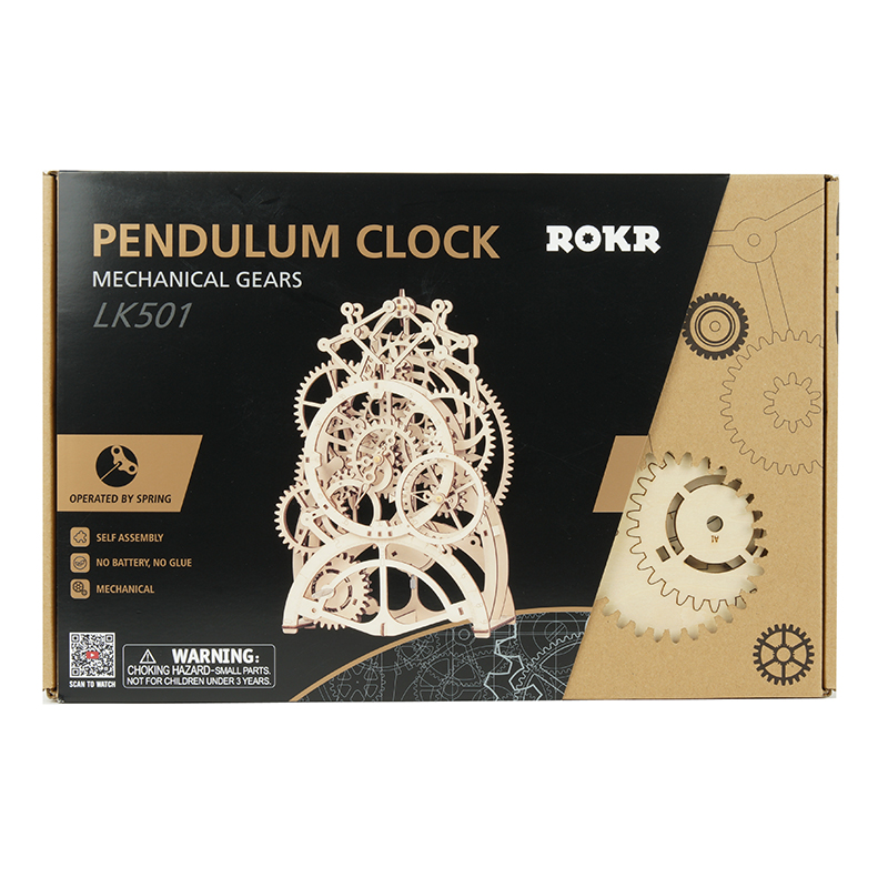 ROKR LK501 Hareketli Sarkaçlı Saat Pendulum Clock DIY Minyatür Maket ModelSet Ahşap 3D Wooden Puzzle 3D Model Kit Detaylı Dekoratif Hobi Seti Ahşap Maket