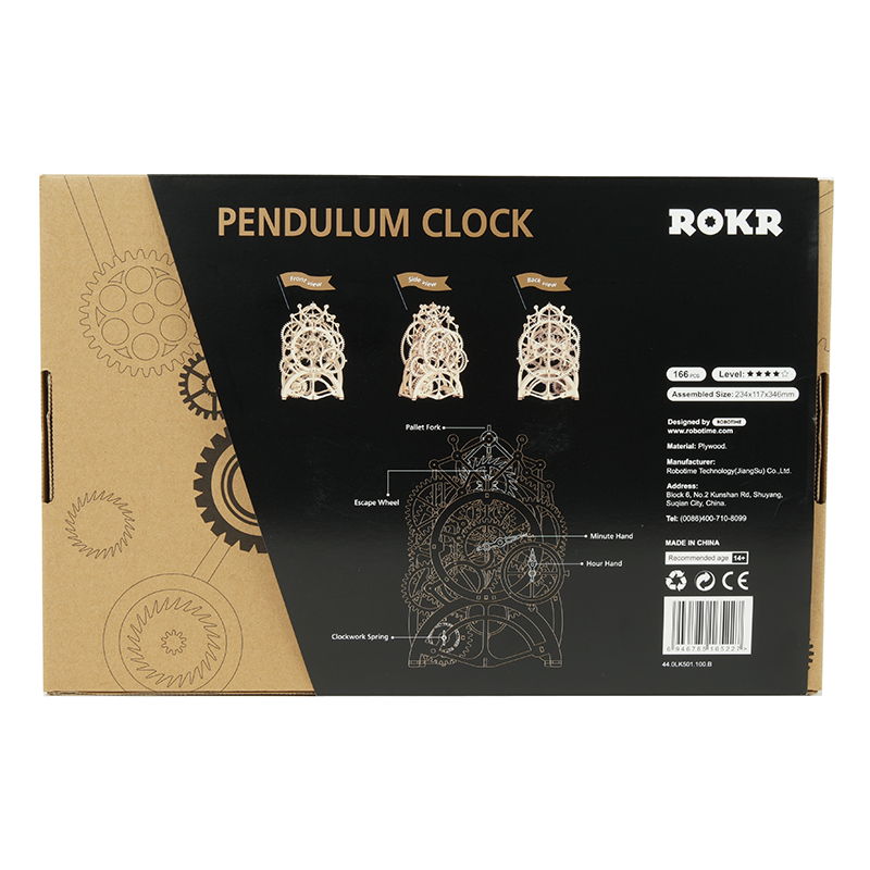 ROKR LK501 Hareketli Sarkaçlı Saat Pendulum Clock DIY Minyatür Maket ModelSet Ahşap 3D Wooden Puzzle 3D Model Kit Detaylı Dekoratif Hobi Seti Ahşap Maket