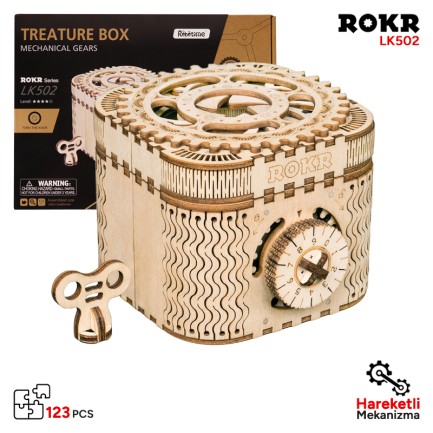 ROKR - ROKR LK502 Hareketli Hazine Kutusu Treasure Box DIY Minyatür Maket Model Seti Ahşap 3D Wooden Puzzle 3D Model Kit Detaylı Dekoratif Hobi Seti Ahşap Maket