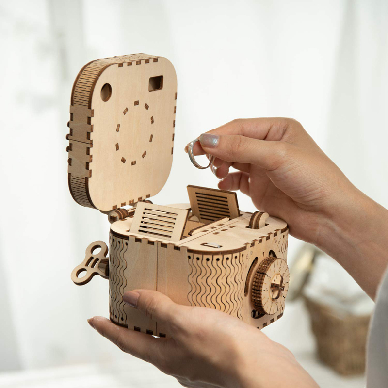 ROKR LK502 Hareketli Hazine Kutusu Treasure Box DIY Minyatür Maket Model Seti Ahşap 3D Wooden Puzzle 3D Model Kit Detaylı Dekoratif Hobi Seti Ahşap Maket