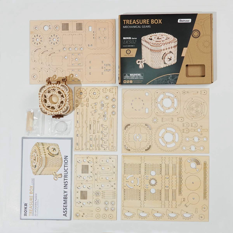 ROKR LK502 Hareketli Hazine Kutusu Treasure Box DIY Minyatür Maket Model Seti Ahşap 3D Wooden Puzzle 3D Model Kit Detaylı Dekoratif Hobi Seti Ahşap Maket