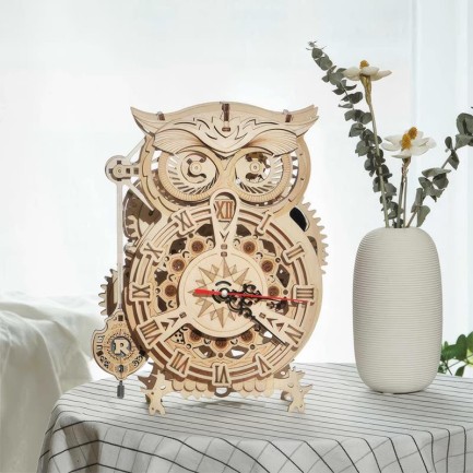 ROKR LK503 Owl Clock Mechanical 3D Wooden Puzzle - Thumbnail
