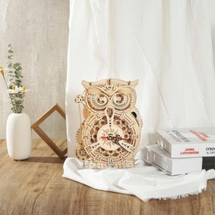 ROKR LK503 Owl Clock Mechanical 3D Wooden Puzzle - Thumbnail