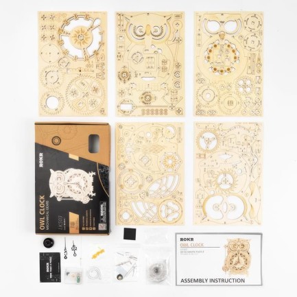 ROKR LK503 Owl Clock Mechanical 3D Wooden Puzzle - Thumbnail