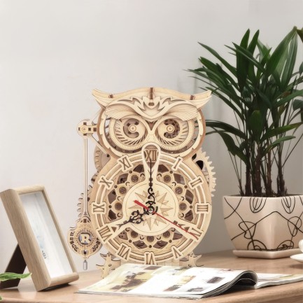 ROKR LK503 Hareketli Baykuş Saat (Owl Clock) DIY Minyatür Maket Model Seti Ahşap 3D Wooden Puzzle 3D Model Kit Detaylı Dekoratif Hobi Seti Ahşap Maket - Thumbnail