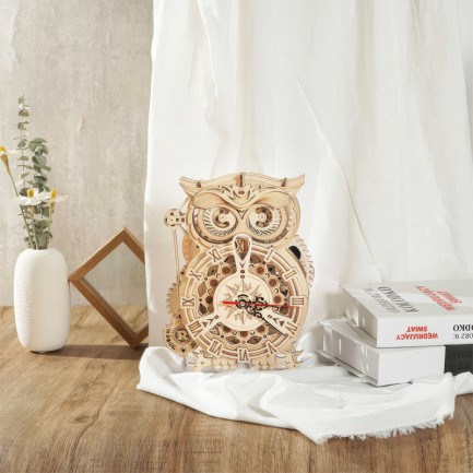 ROKR LK503 Hareketli Baykuş Saat (Owl Clock) DIY Minyatür Maket Model Seti Ahşap 3D Wooden Puzzle 3D Model Kit Detaylı Dekoratif Hobi Seti Ahşap Maket - Thumbnail