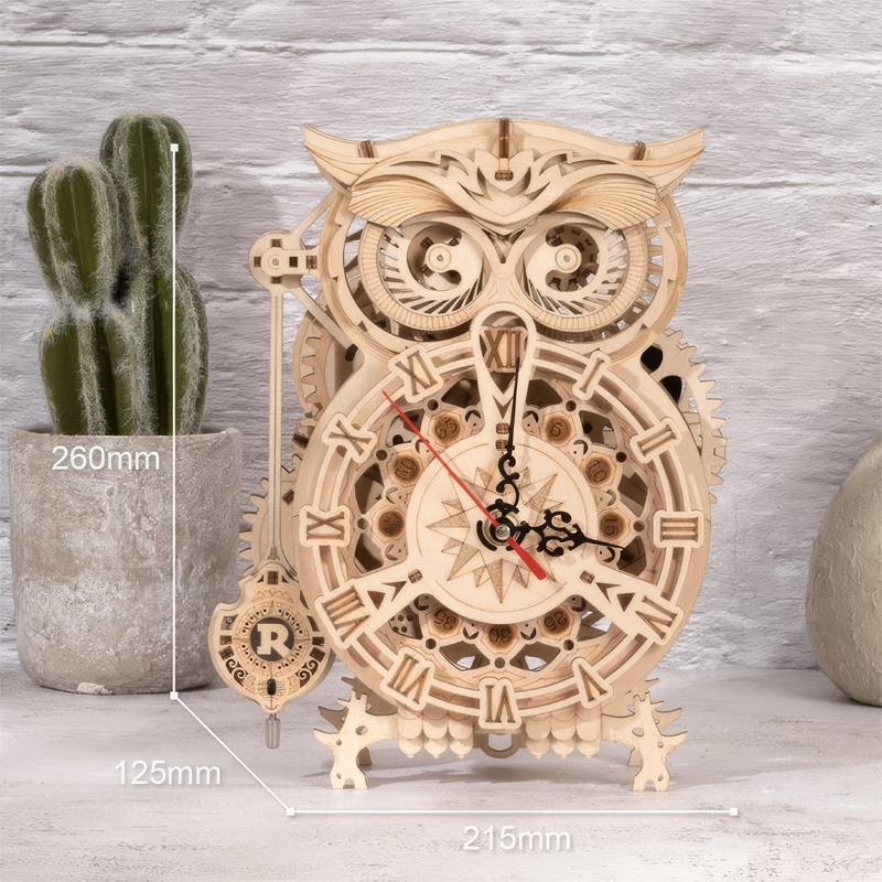 ROKR LK503 Hareketli Baykuş Saat (Owl Clock) DIY Minyatür Maket Model Seti Ahşap 3D Wooden Puzzle 3D Model Kit Detaylı Dekoratif Hobi Seti Ahşap Maket