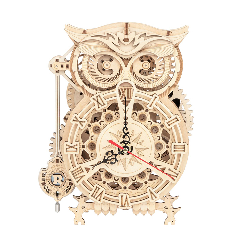 ROKR LK503 Hareketli Baykuş Saat (Owl Clock) DIY Minyatür Maket Model Seti Ahşap 3D Wooden Puzzle 3D Model Kit Detaylı Dekoratif Hobi Seti Ahşap Maket