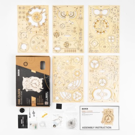 ROKR LK503 Hareketli Baykuş Saat (Owl Clock) DIY Minyatür Maket Model Seti Ahşap 3D Wooden Puzzle 3D Model Kit Detaylı Dekoratif Hobi Seti Ahşap Maket - Thumbnail