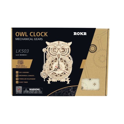 ROKR LK503 Hareketli Baykuş Saat (Owl Clock) DIY Minyatür Maket Model Seti Ahşap 3D Wooden Puzzle 3D Model Kit Detaylı Dekoratif Hobi Seti Ahşap Maket - Thumbnail