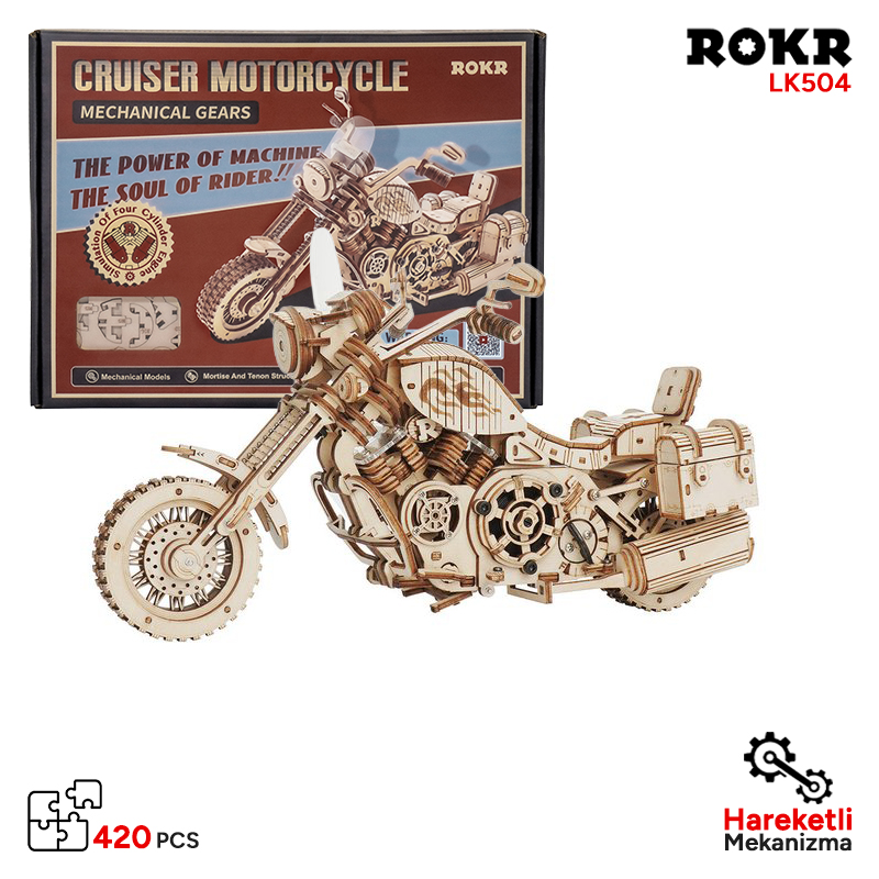 ROKR LK504 Motosiklet (Cruiser Motorcycle) DIY Minyatür Maket Model Seti Ahşap 3D Wooden Puzzle 3D Model Kit Detaylı Dekoratif Hobi Seti Ahşap Maket