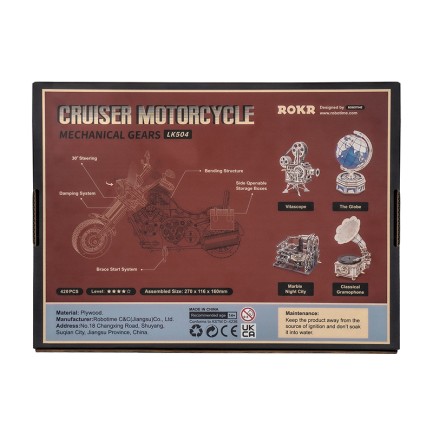 ROKR LK504 Motosiklet (Cruiser Motorcycle) DIY Minyatür Maket Model Seti Ahşap 3D Wooden Puzzle 3D Model Kit Detaylı Dekoratif Hobi Seti Ahşap Maket - Thumbnail